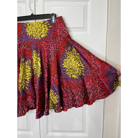 Trina Turk Abstract Floral Red Patterned Silk Blend Midi‎ Twirl Circle Skirt 6 - Picture 5 of 9